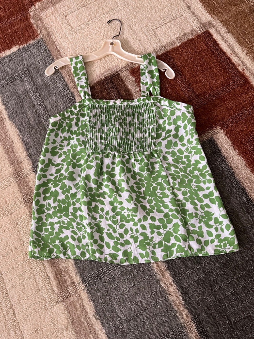 George White Tank Top with Green Leaf Print